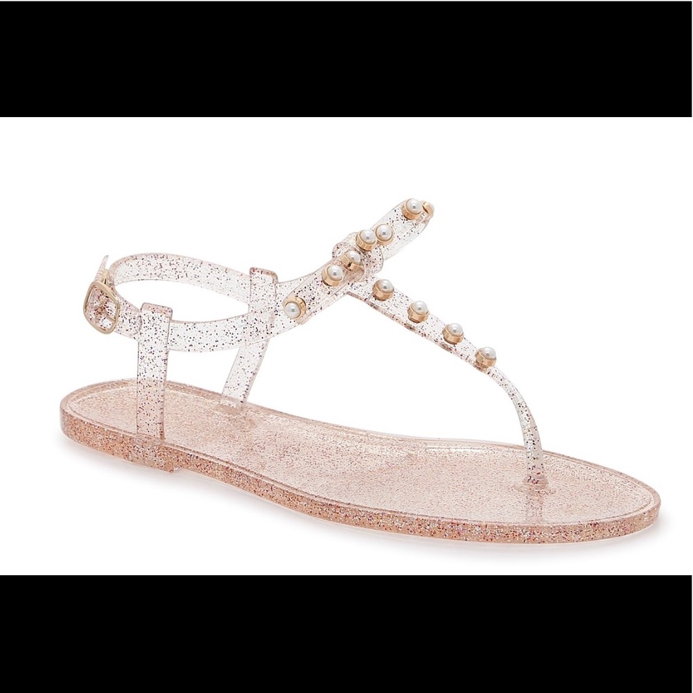 {NWT} Glitter Lt. Pink w/Faux Pearl Jelly Sandals